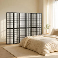 Paravent Japonais Pliant 6 Panneaux Bois de Sapin Noir 240 x 170 cm