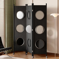 Paravent 3 Panneaux Disques Pivotants sur Roulettes Bois 129 x 185 cm