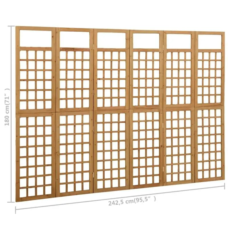 Paravent Treillis Pliant 6 Panneaux Sapin Massif Brun 242,5 x 180 cm