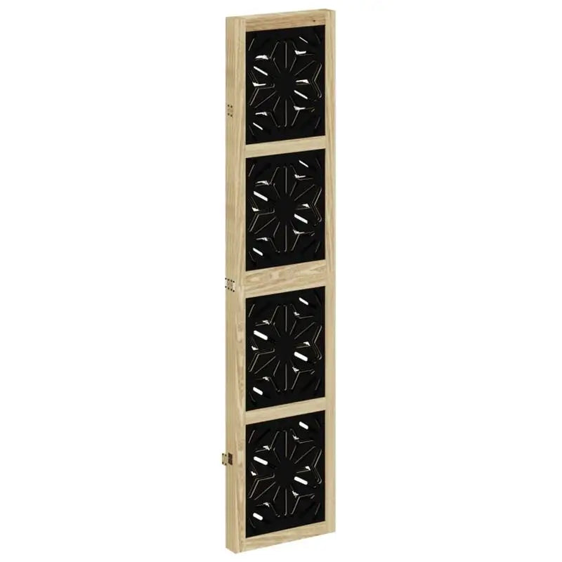 Paravent 4 Panneaux Bois de Paulownia Ajouré Noir Motif Géométrique 180 cm