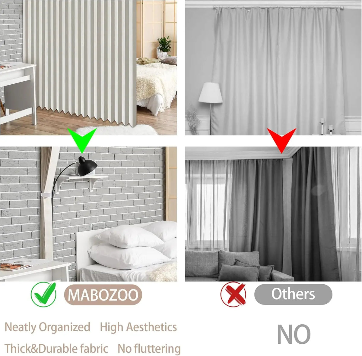 Rideau Séparateur Extra Large Plissé Beige Gris Noir 100 à 300 cm