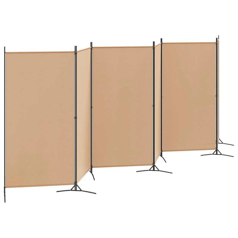 Paravent 6 Panneaux Tissu Beige Cadre Métal 520 x 180 cm