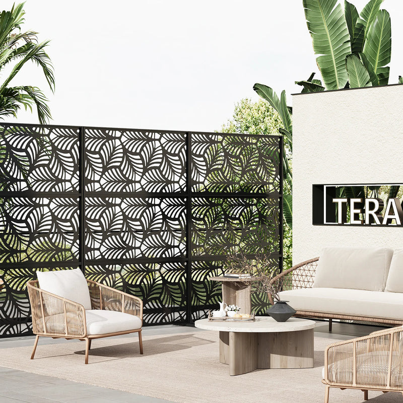 Paravent extérieur métal noir 5 motifs au choix, pour un balcon
