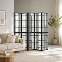 Paravent Japonais Pliant 6 Panneaux Bois de Sapin Noir 240 x 170 cm