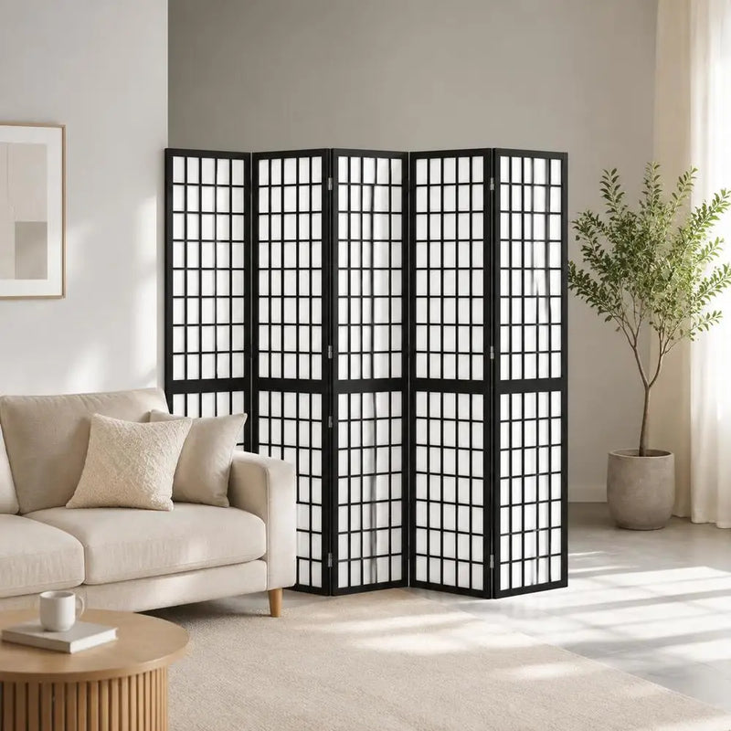 Paravent Japonais Pliant 6 Panneaux Bois de Sapin Noir 240 x 170 cm