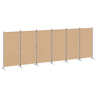 Paravent 6 Panneaux Tissu Beige Cadre Métal 520 x 180 cm