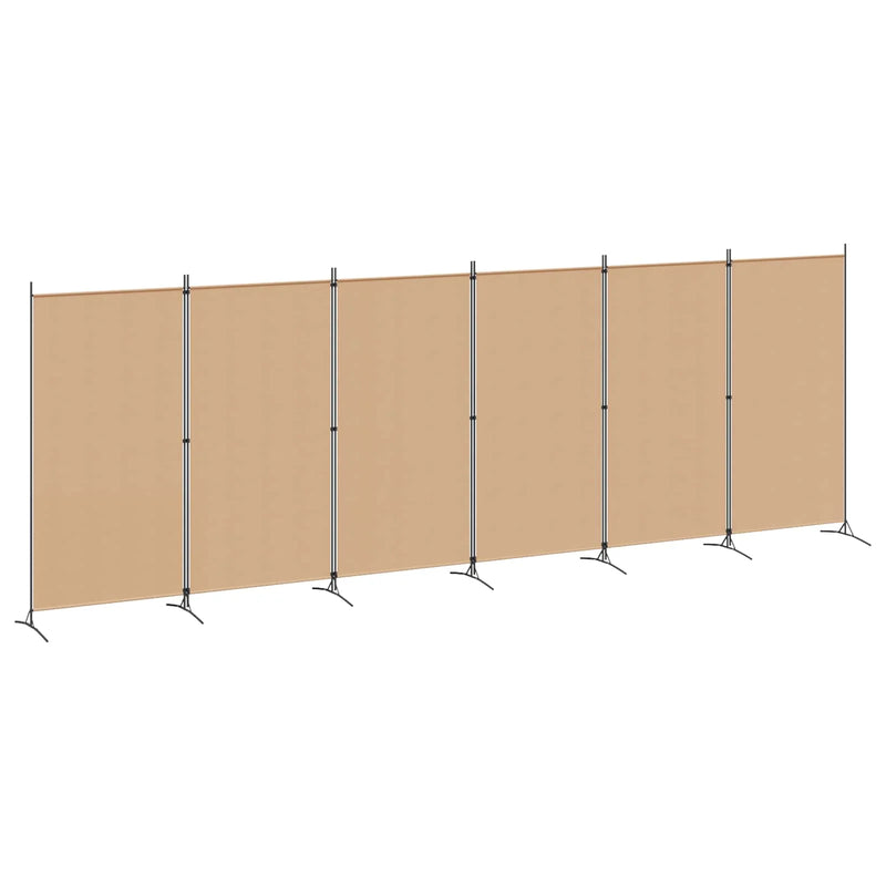 Paravent 6 Panneaux Tissu Beige Cadre Métal 520 x 180 cm