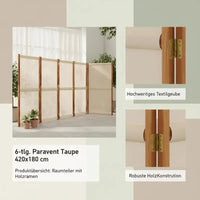 Paravent 6 panneaux acacia et textilène taupe, pour une entrée