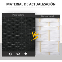 Paravent 4 Panneaux Tressé Polypropylène Noir Cadre Pin 160 x 170 cm