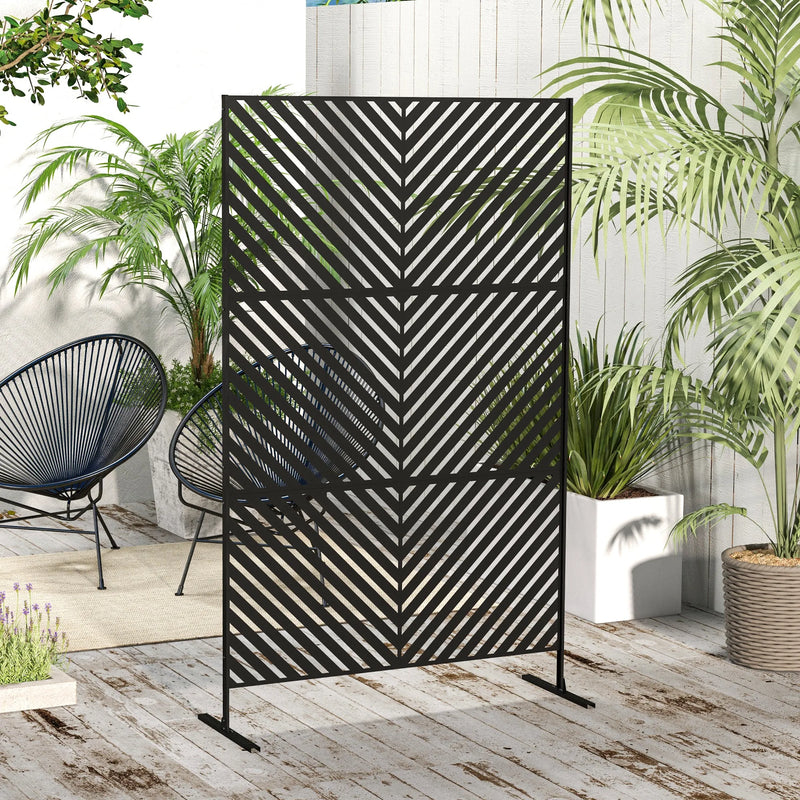 Paravent Extérieur Métal Ajouré Motif Chevrons Noir 122 x 198 cm