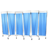 Paravent Médical 4 Panneaux Métal Rideaux PVC Bleus sur Roulettes