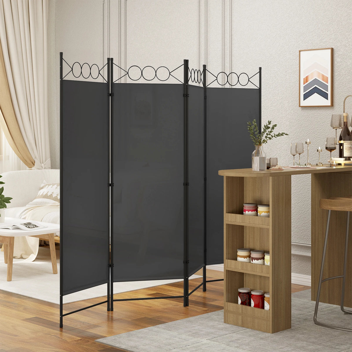 Paravent 3 ou 4 Panneaux Métal et Polyester Gris Foncé 172 cm