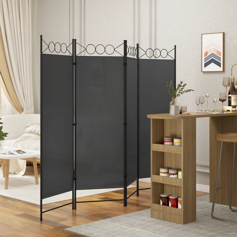Paravent 3 ou 4 panneaux métal et polyester gris foncé, pour un salon