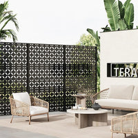 Paravent extérieur métal noir motif pétales, pour un balcon