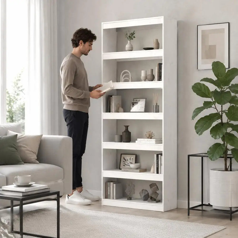 Étagère Séparatrice de Pièce Pin Massif Blanc 80 x 30 x 199,5 cm