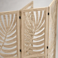 Paravent 4 Panneaux Ajouré Feuille de Palmier Bois Naturel 160 x 170 cm