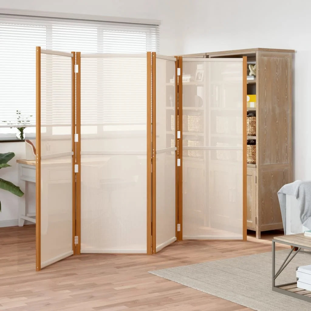 Paravent 4 Panneaux Bois d'Acacia Textilène Crème 280 x 180 cm