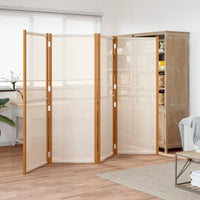 Paravent 4 Panneaux Bois d'Acacia Textilène Crème 280 x 180 cm