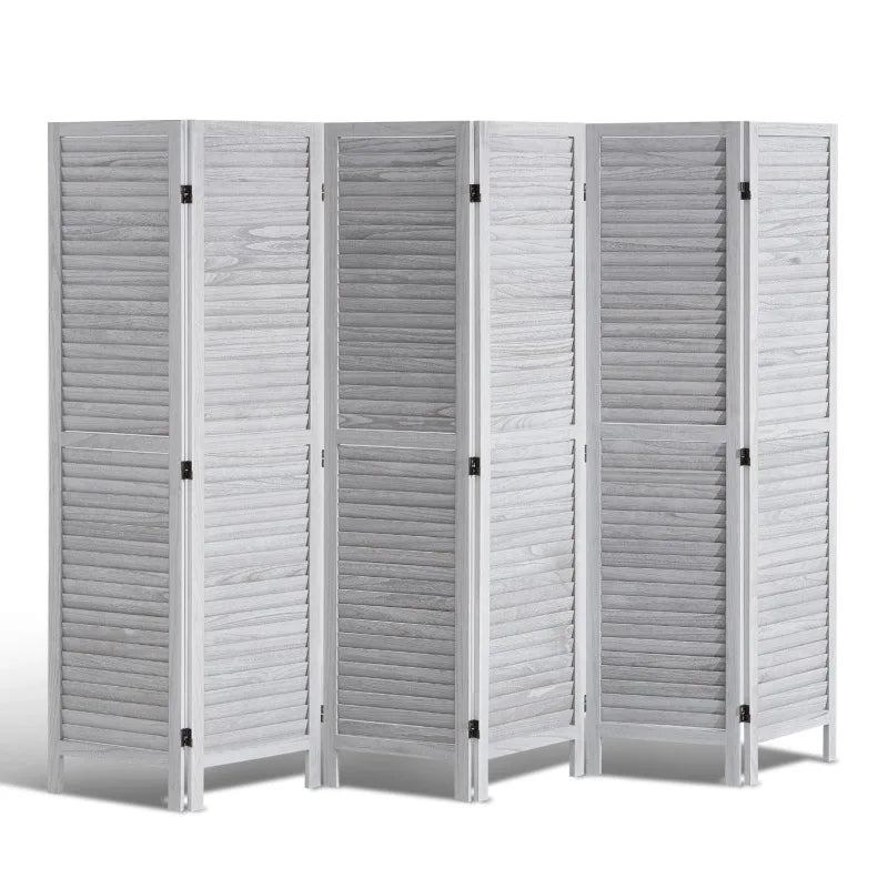 Paravent 6 Panneaux Persiennes Bois de Paulownia Blanc 242 x 170 cm