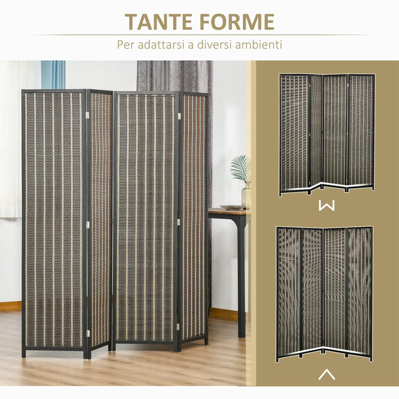 Paravent 4 Panneaux Bambou Tressé Pin Marron et Noir 180 x 180 cm