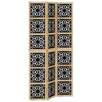 Paravent 3 panneaux ajouré motif géométrique paulownia naturel et noir, pour séparer une pièce