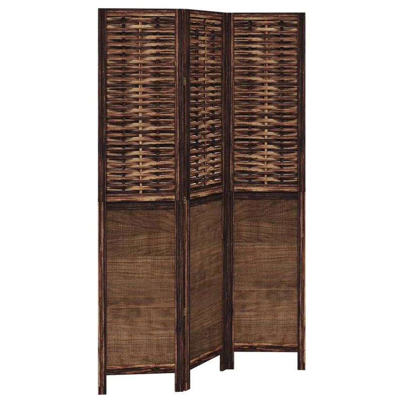 Paravent 3 panneaux bois paulownia et bambou tressé brun foncé, pour séparer une pièce