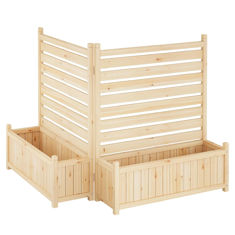 Paravent extérieur bois à lattes avec 2 jardinières