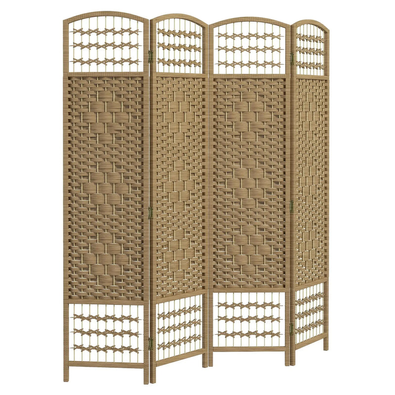 Paravent 4 Panneaux Fibres de Papier Tressées Naturel Dessus Arqué 160 x 170 cm