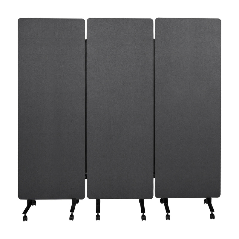 Cloison acoustique 3 panneaux sur roulettes gris foncé