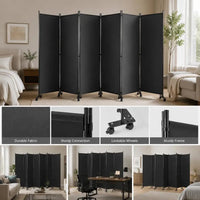 Paravent 6 Panneaux sur Roulettes Tissu Anthracite 335 x 173 cm
