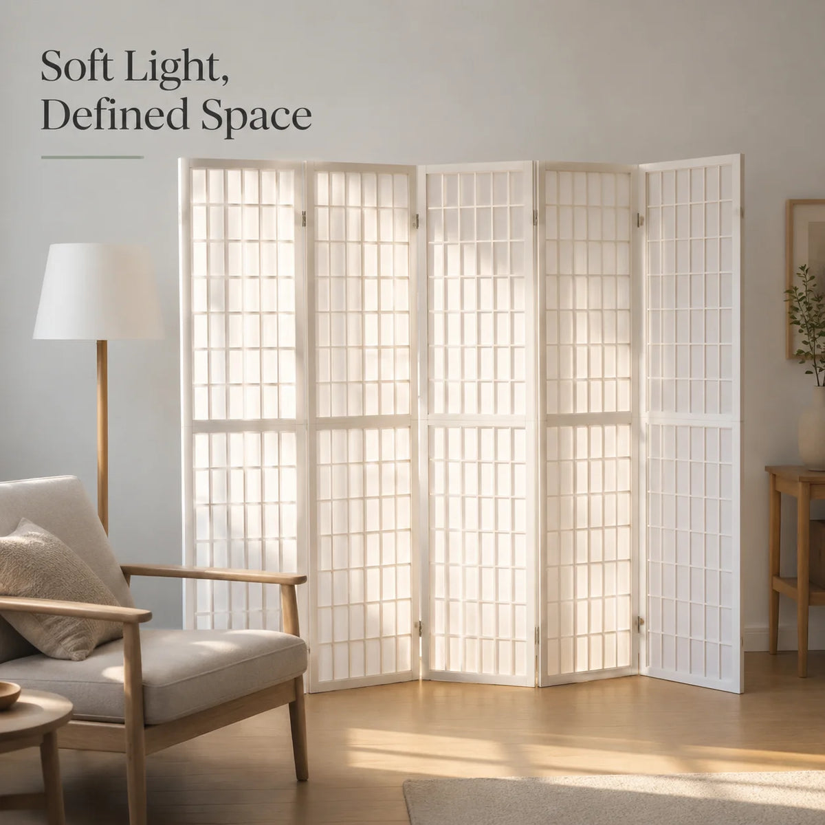 Paravent Japonais 5 Panneaux Papier de Riz Blanc 200 x 170 cm