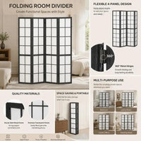 Paravent Japonais 4 Panneaux Quadrillé Pin Noir 160 x 170 cm