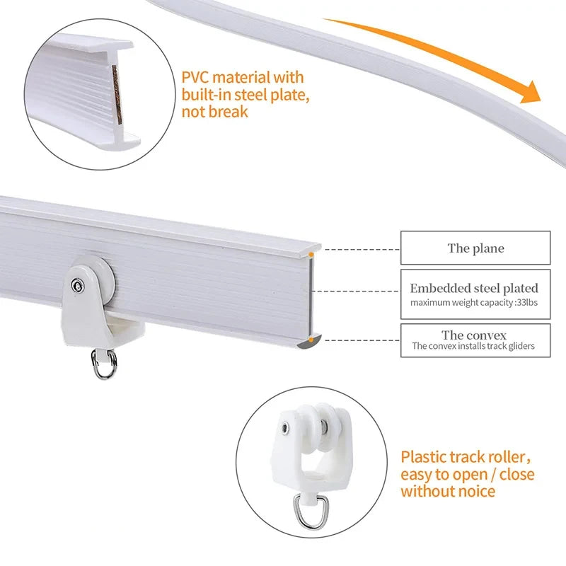 Rail flexible pliable plafond ou mur, pour une baie vitrée
