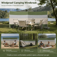 Paravent de camping polyester vert et crème, pour se protéger du vent