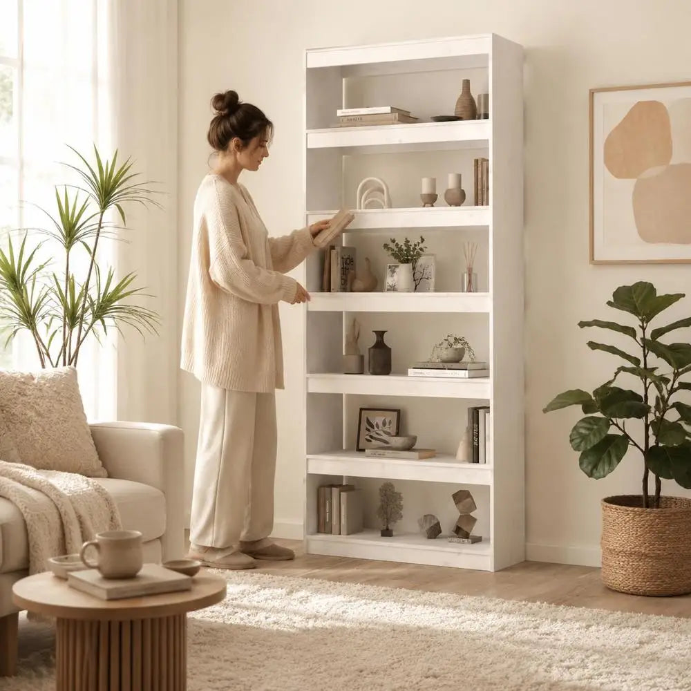 Étagère Séparatrice de Pièce Pin Massif Blanc 80 x 30 x 199,5 cm
