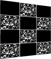 Cloison amovible 12 panneaux PVC suspendus blanc noir, coloris noir, 6 panneaux ajourés et 6 pleins