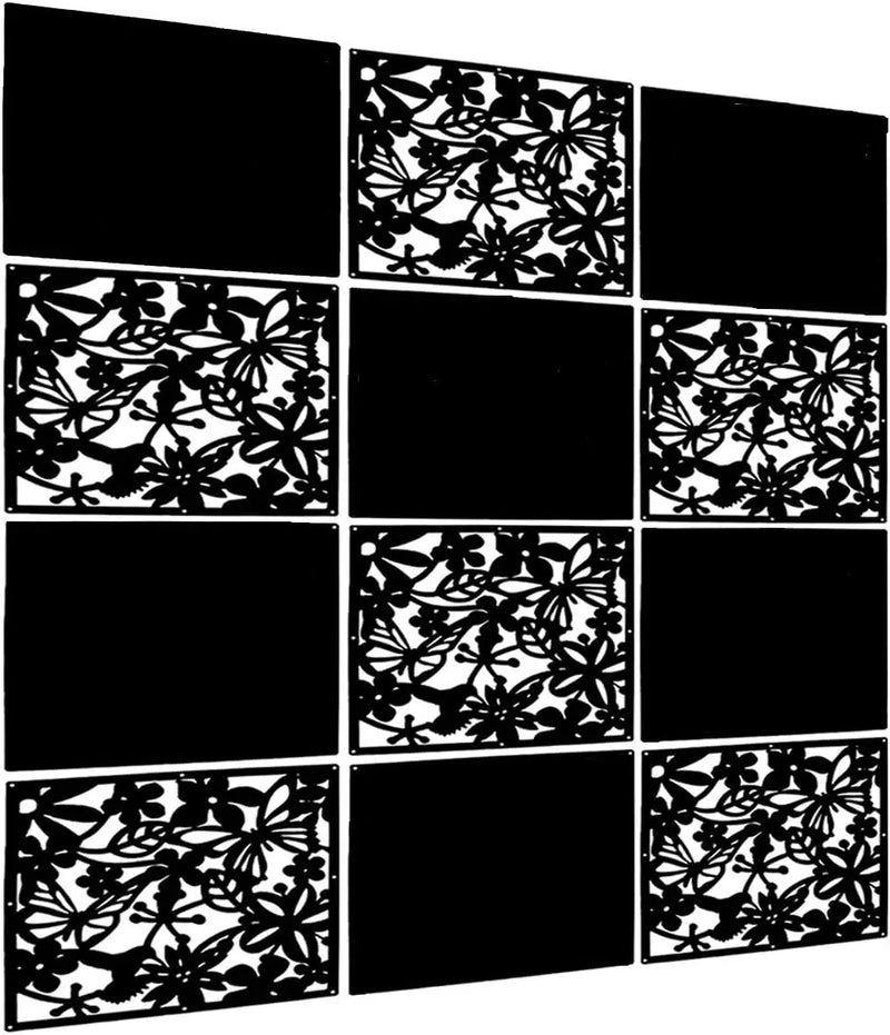 Cloison amovible 12 panneaux PVC suspendus blanc noir, coloris noir, 6 panneaux ajourés et 6 pleins