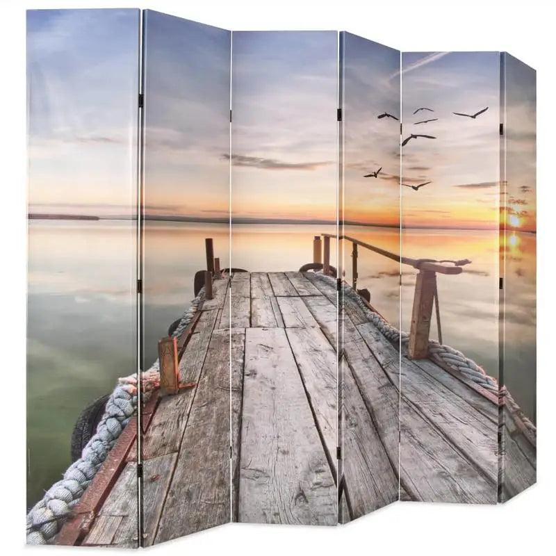 Paravent 6 panneaux imprimé ponton coucher de soleil, pour séparer une pièce
