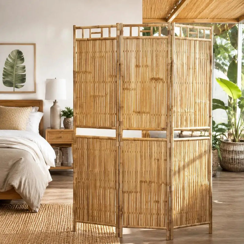 Paravent 3 panneaux bambou naturel