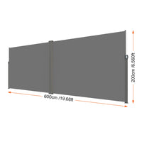 Paravent rétractable latéral extérieur polyester gris beige, dimensions gris, hauteur 200 x longueur 600 cm