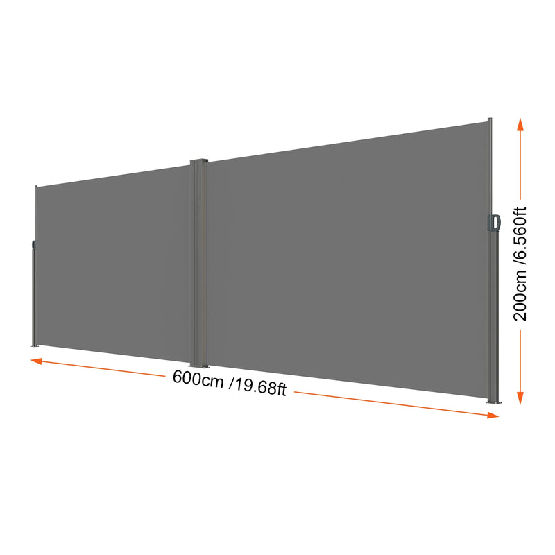 Paravent rétractable latéral extérieur polyester gris beige, dimensions gris, hauteur 200 x longueur 600 cm