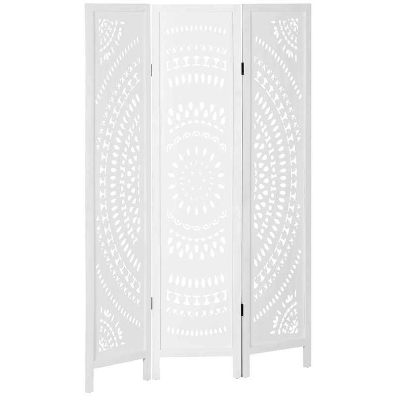 Paravent 3 Panneaux Bois Ajouré Rosace Blanc 120 x 170 cm