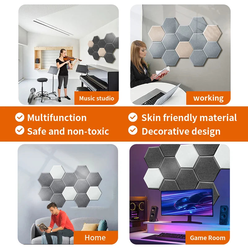 Panneau Acoustique Mural Hexagonal Polyester 6 à 18 Pièces 0,8 cm