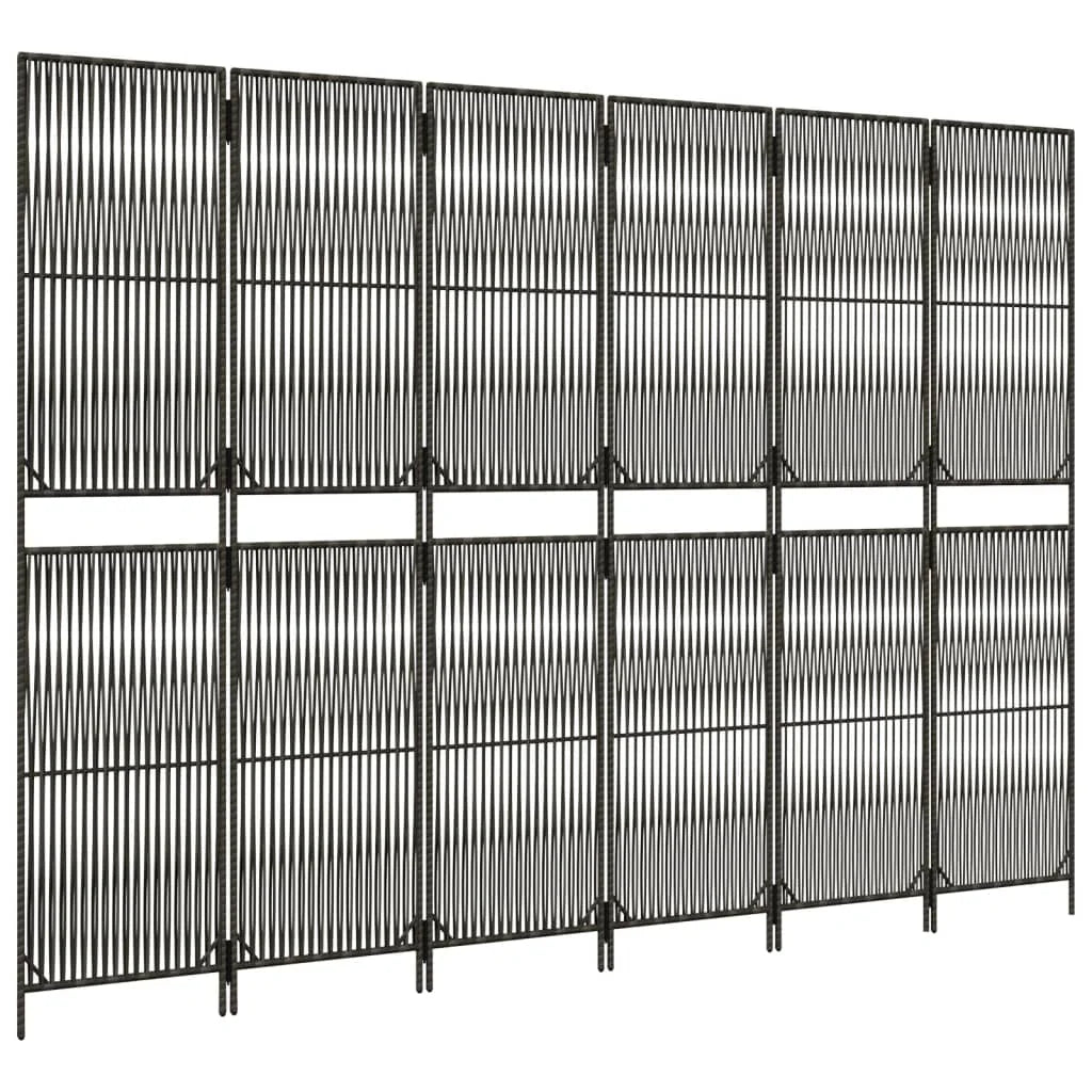 Paravent Pliant 6 Panneaux Polyrotin Gris Cadre Acier Intérieur Extérieur