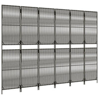 Paravent Pliant 6 Panneaux Polyrotin Gris Cadre Acier Intérieur Extérieur