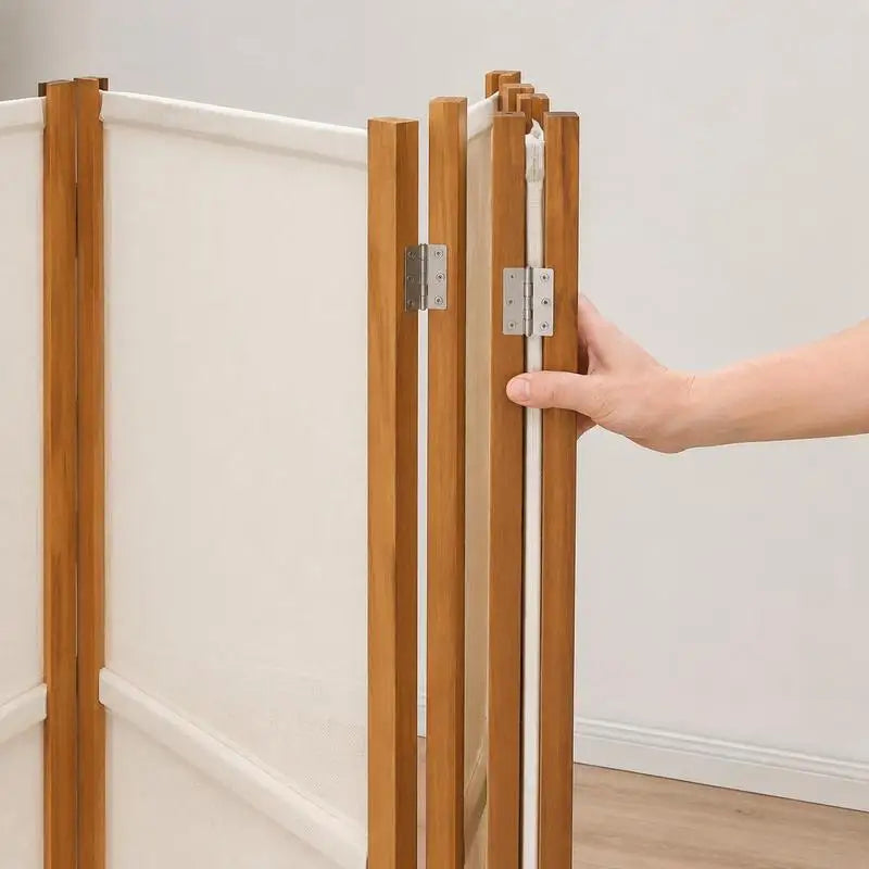 Paravent 4 Panneaux Bois d'Acacia Textilène Crème 280 x 180 cm