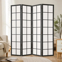 Paravent Japonais 4 Panneaux Quadrillé Pin Noir 160 x 170 cm