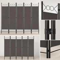 Paravent 6 panneaux tissu anthracite cadre métal, dimensions 240 x 180 cm