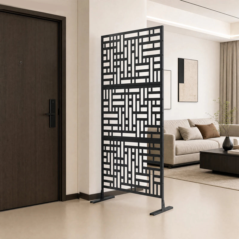 Paravent Extérieur Acier Noir Motif Géométrique Ajouré 90 x 190 cm