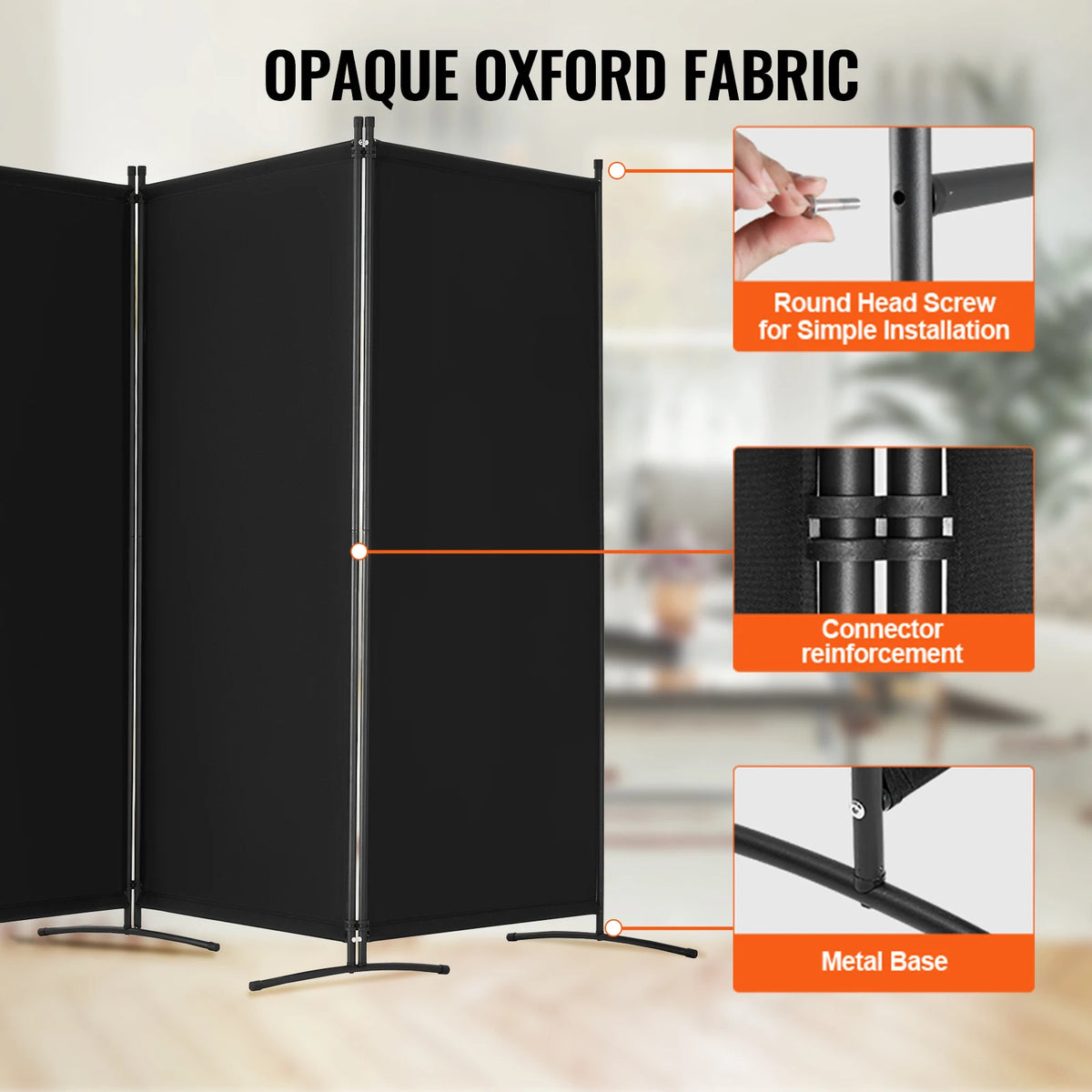 Paravent 3, 4 ou 6 Panneaux Oxford Noir Gris Beige 184 cm